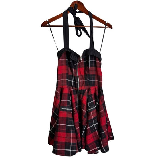 Hell Bunny Red Black Tartan Plaid Halter Pin Up Goth Dress Size Small - Picture 2 of 11